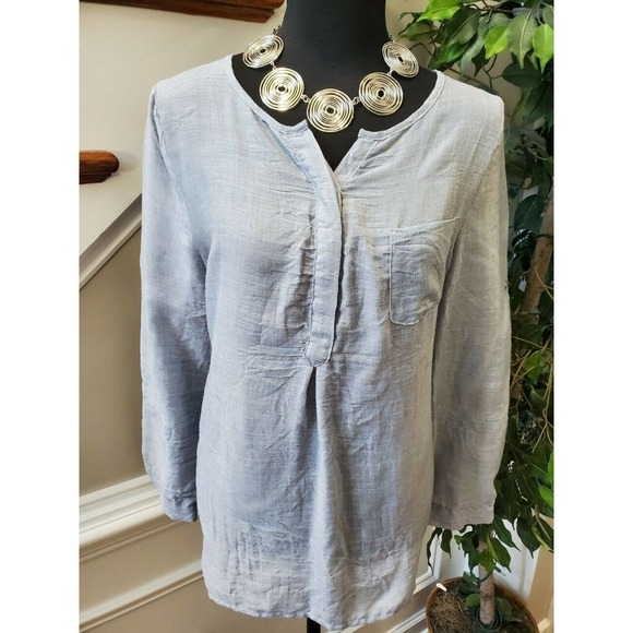 Just Living Women's Solid Gray Polyester Henley Neck Long Sleeve Casual Shirt S - Picture 2 of 12